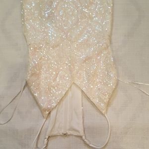 WHITE MODERN VINTAGE IRRIDESCENT SEQUIN GOWN